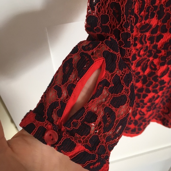Lace red and navy top - Picture 7 of 10